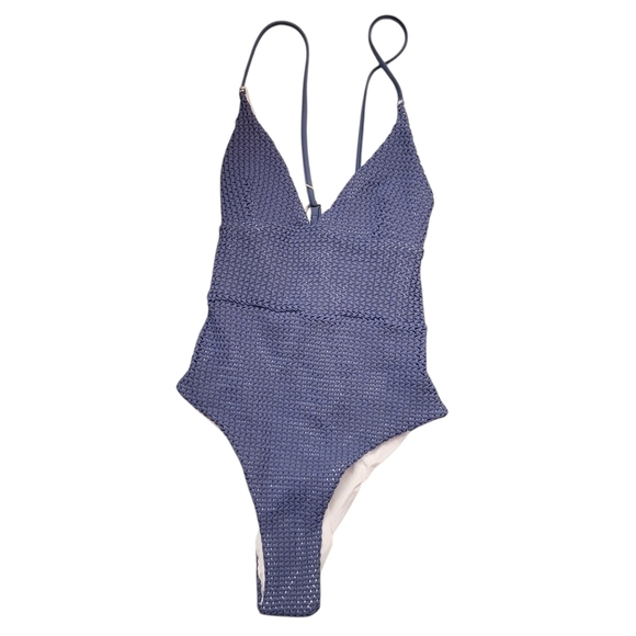 Onia Zinc Blue Textured Crochet One Piece Swimsuit NWT - Picture 7 of 13
